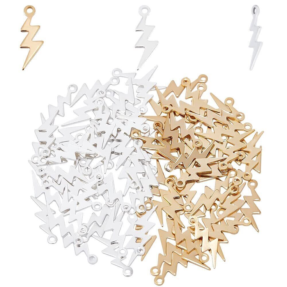 4692 100Pcs Lightning Charms Bulk Golden Silver Lighting Pendants Brass